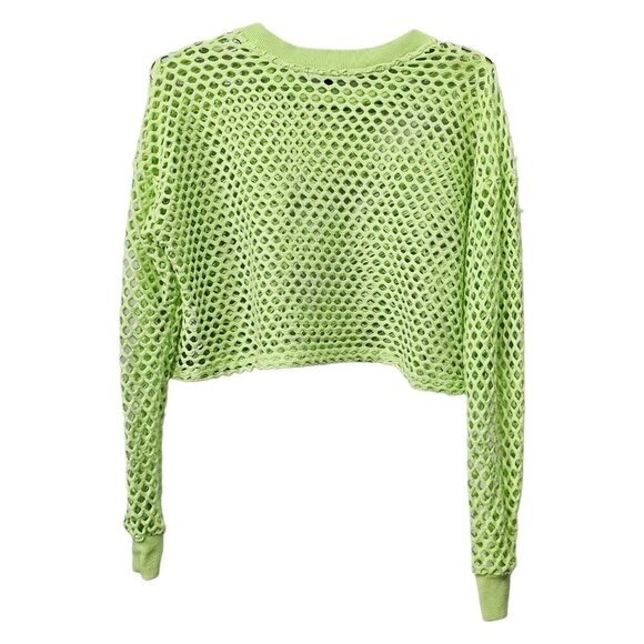 💥Hot Topic Neon Green Fishnet Mesh Oversized Crop Top - Picture 5 of 7